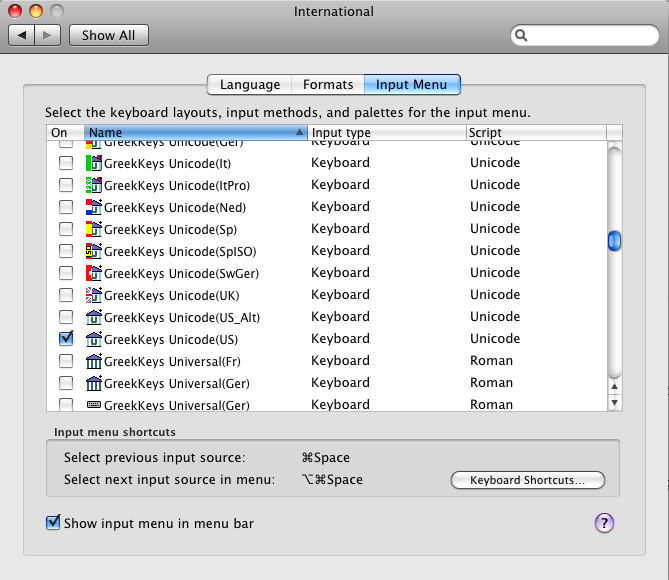 picture of Input Menu pane Mac